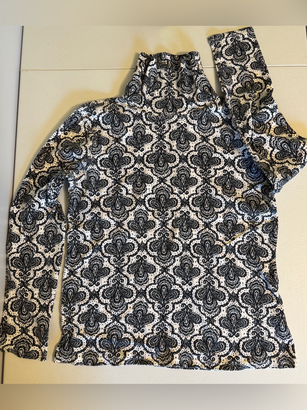 Basic Editions- Black and White Paisley Turtleneck (1) & Black Turtleneck (1)